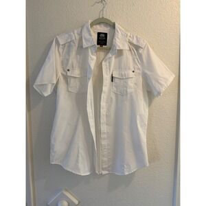 Ecko Unltd. Men's Short Sleeve Button Down Shirt White Utility Pockets